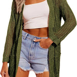 Zeagoo Women 2024 Lightweight Crochet Cardigan Long Sleeve Open Front Knit Sweater Summer Kimono Cover Up with Pockets