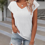 Zeagoo V Neck Eyelet T Shirts Cap Sleeve Tops
