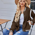 Zeagoo Women's Bomber Jacket Casual Striped Button Down Coat