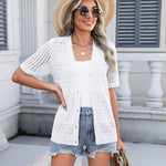 Zeagoo Short Sleeve Crochet Cardigan Button up Bolero Shrug Sweater