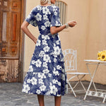 Zeagoo Midi Floral Flutter Short Sleeve Casual Dresses with Pockets