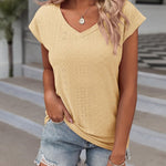 Zeagoo V Neck Eyelet T Shirts Cap Sleeve Tops