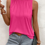 Zeagoo Summer Tank Top for Women Pleated High Neck Tops