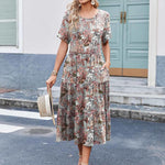 Zeagoo Midi Floral Flutter Short Sleeve Casual Dresses with Pockets