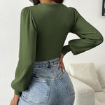 Zeagoo Women Long Puff Sleeve Sweater Slim Fit Ribbed Knit Bodysuit