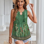 Zeagoo Tank Tops Pleated V Neck Floral Solid Loose Fit Tops