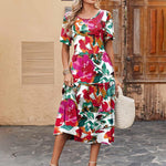 Zeagoo Midi Floral Flutter Short Sleeve Casual Dresses with Pockets