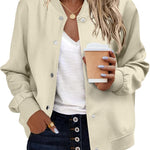 Zeagoo Women's Bomber Jacket Casual Striped Button Down Coat