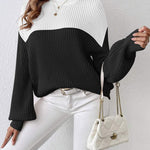 Zeagoo Sweater Casual Long Sleeve Color Block Loose Pullover