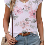 Zeagoo V Neck Eyelet T Shirts Cap Sleeve Tops