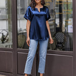 Satin Silk Blouse Tops - Zeagoo (Us Only)