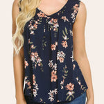 Floral V Neck Pleated Flowy Tank Top - Zeagoo (Us Only)