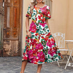 Zeagoo Midi Floral Flutter Short Sleeve Casual Dresses with Pockets