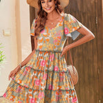Zeagoo Summer Tiered Mini Dress with Pockets Ruffle Sleeve Dress