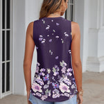 Zeagoo Tank Tops Pleated V Neck Floral Solid Loose Fit Tops