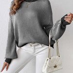 Zeagoo Sweater Casual Long Sleeve Color Block Loose Pullover