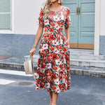 Zeagoo Midi Floral Flutter Short Sleeve Casual Dresses with Pockets