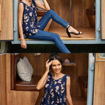 Floral V Neck Pleated Flowy Tank Top - Zeagoo (Us Only)