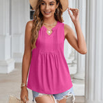Zeagoo Tank Tops Pleated V Neck Floral Solid Loose Fit Tops
