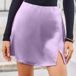 Zeagoo Satin Silk High Waisted Split Slit Hem Aline Zipper Party Short Skirt