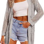 Zeagoo Women 2024 Lightweight Crochet Cardigan Long Sleeve Open Front Knit Sweater Summer Kimono Cover Up with Pockets