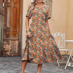 Zeagoo Midi Floral Flutter Short Sleeve Casual Dresses with Pockets