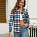 Zeagoo Women's Checked Blouse Long Sleeve V-Neck Shirt (DE Only)
