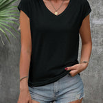 Zeagoo V Neck Eyelet T Shirts Cap Sleeve Tops