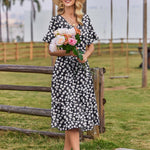 Zeagoo Damen Elegant V-Ausschnitt Kleider A Linie Kurzarm Freizeitkleid (DE Only)
