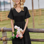 Zeagoo Damen Elegant V-Ausschnitt Kleider A Linie Kurzarm Freizeitkleid (DE Only)