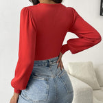 Zeagoo Women Long Puff Sleeve Sweater Slim Fit Ribbed Knit Bodysuit