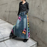 Paneled Contrast Plaid High-waist Denim Skirt