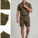 KZZ Men's New Stylish Jacquard Shirt and Shorts Set