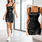 Women's Pleated U Neck Fitted Dress