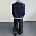 Striped Patchwork Shirt Collar Faux Two-piece Jacket