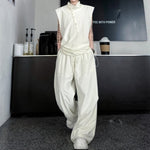 Stand-up Collar Button-decorated Vest Casual Trousers Set