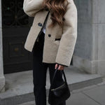 Round Neck Long Sleeve Faux Fur Coat
