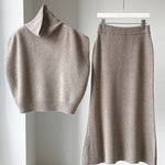 Zeagoo Women's Casual Two-piece Outfits Turtleneck Sleeveless Sweater Vest and Mid-length Skirts Sets