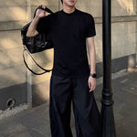 Solid Color Shoulder Pad Slim Fit T-shirt