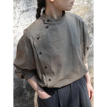 Vintage Stand Collar Loose Shirt