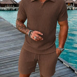 KZZ Short-Sleeve V-Neck Polo Top and Shorts Set