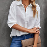 Zeagoo Half Sleeve V-Neck Shirts Loose Casual Chiffon Collared Tunic Work Blouse