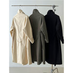 Stand-up Collar Retro Belted Mid-length Loose Coat