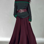 Elegant Off-Shoulder Color Block Sweater with Pleated Maxi Skirt Set