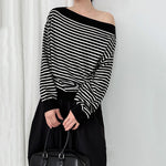 Striped Off-shoulder Wool Sweater