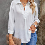 Zeagoo Half Sleeve V-Neck Shirts Loose Casual Chiffon Collared Tunic Work Blouse