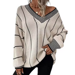 Women's Relaxed Striped V Neck Jumper