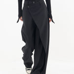 Asymmetrical Layer Button Baggy Wide Leg Pants