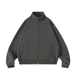 Two-way Zipper Oversized Stand Collar Bomber Jacket