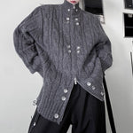 Button Stand Collar Loose Sweater